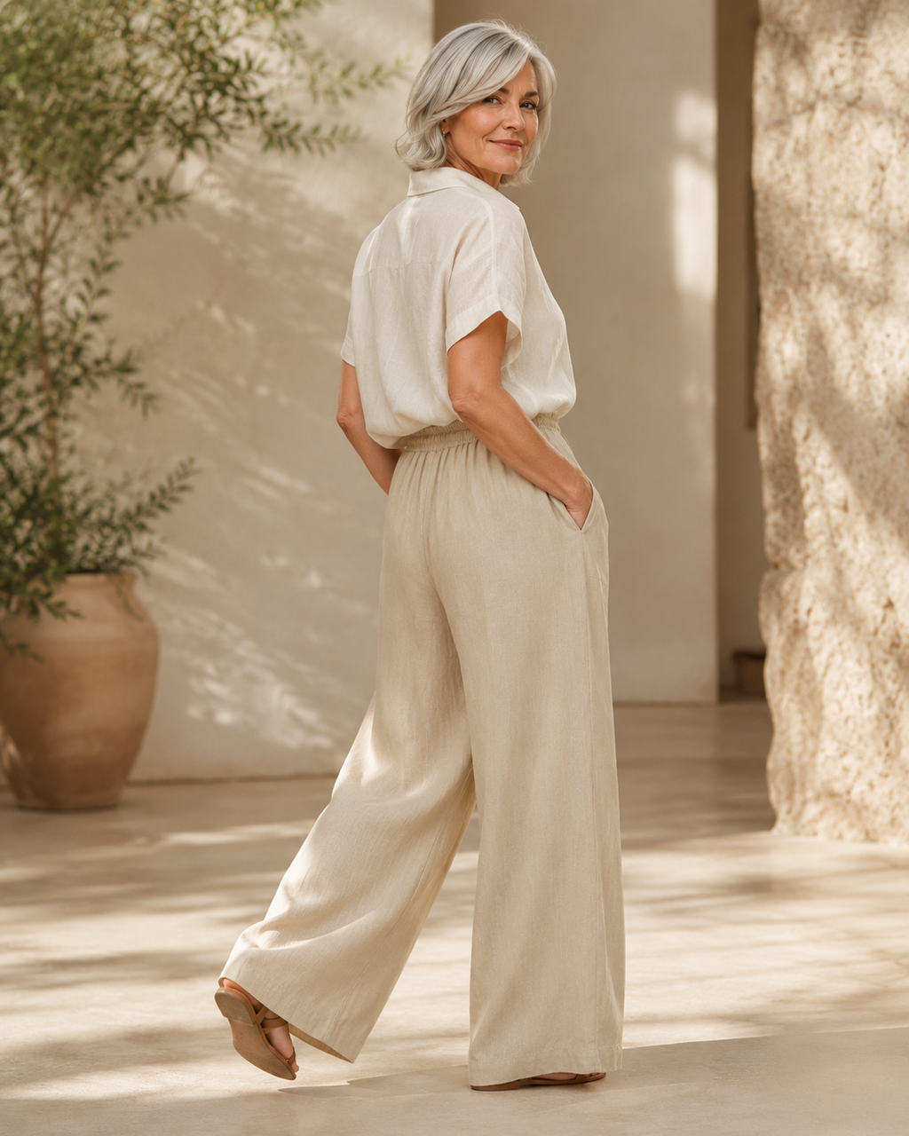 Pantalón Toscana palazzo de lino, otra vista — Alma Vittori