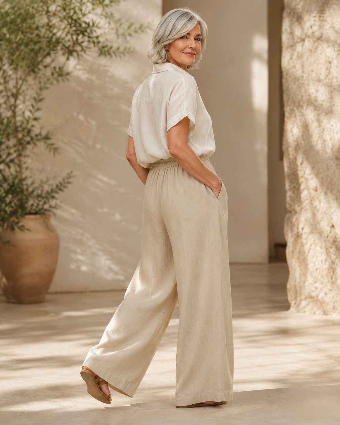 Pantalón Toscana palazzo de lino, otra vista — Alma Vittori