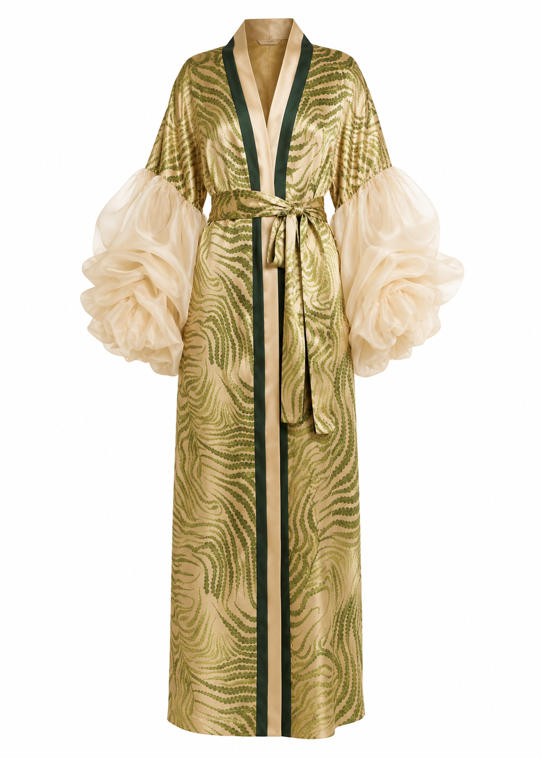 Kimono Amalfi de satén estampado, primer plano — Alma Vittori