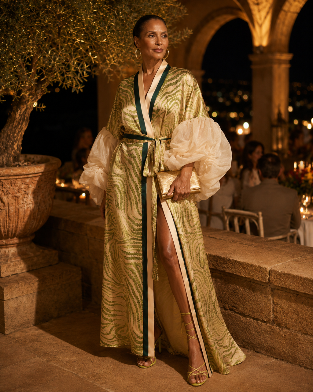 Kimono Amalfi de satén estampado, vista adicional — Alma Vittori