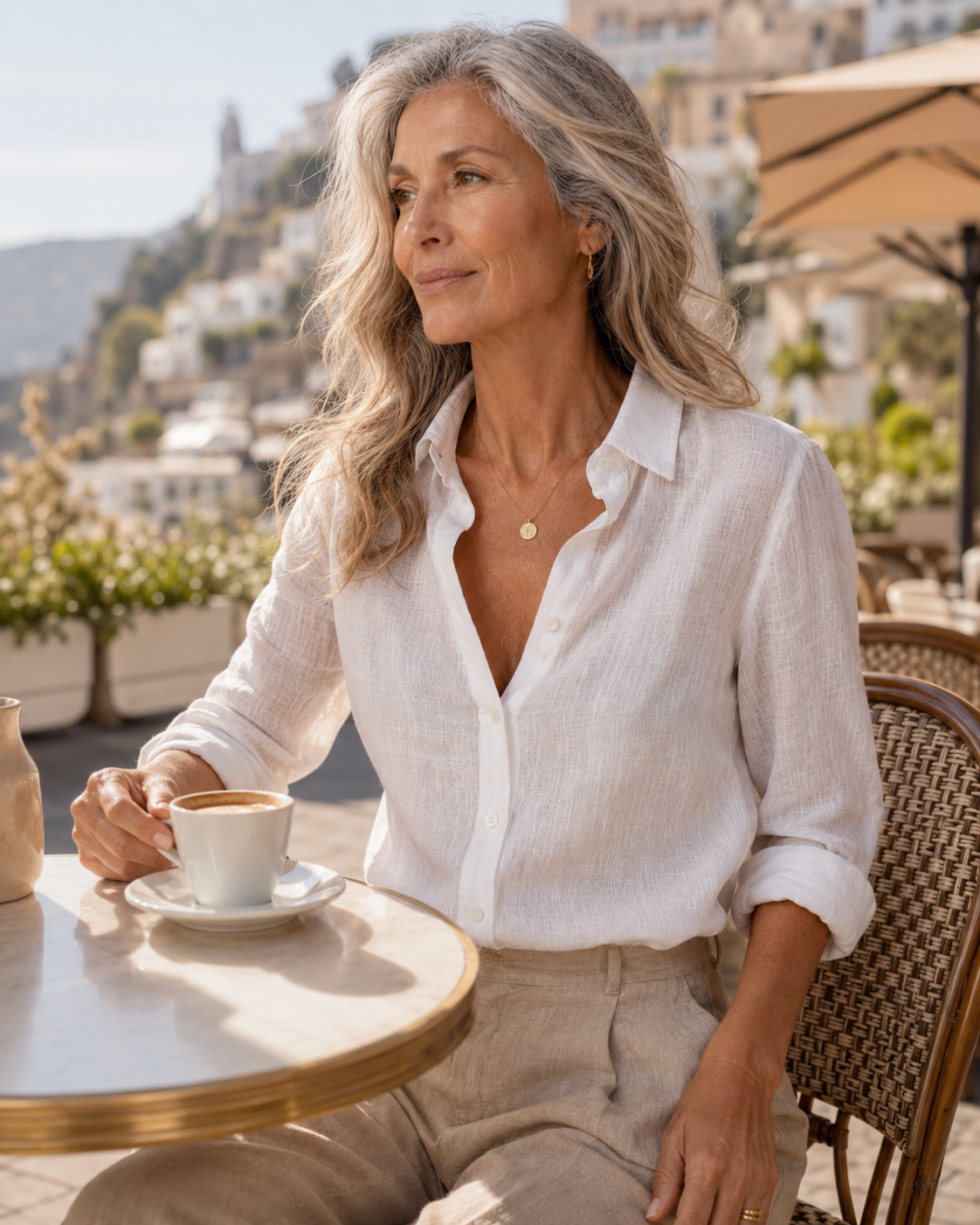 Blusa Serena de lino natural, vista adicional — Alma Vittori