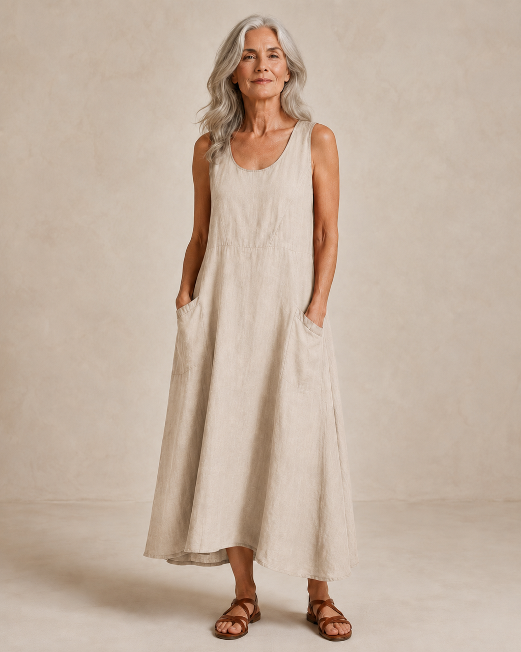 Vestido Livia de lino con bolsillos — Alma Vittori