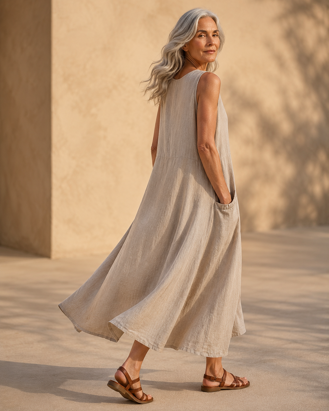 Vestido Livia de lino con bolsillos, otra vista — Alma Vittori
