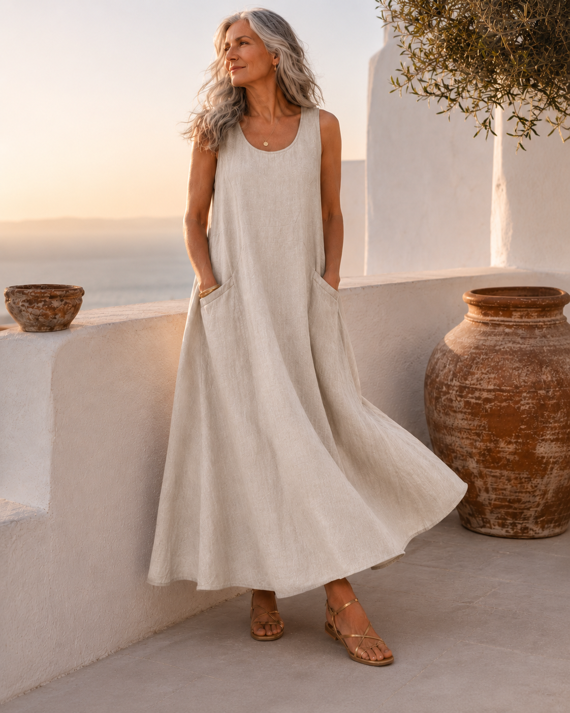 Vestido Livia de lino con bolsillos, vista adicional — Alma Vittori