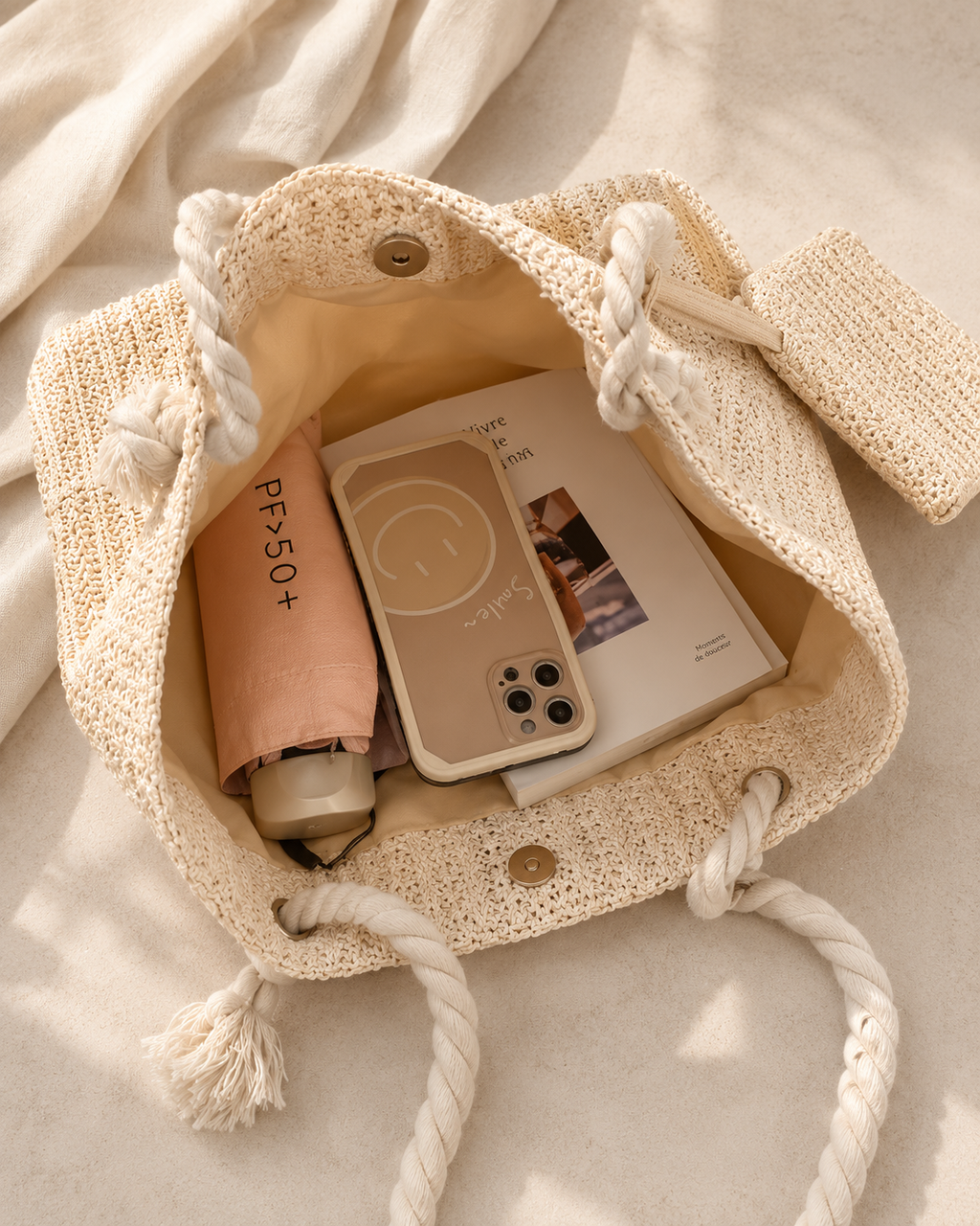 Bolso capazo Capri de rafia natural, vista adicional — Alma Vittori