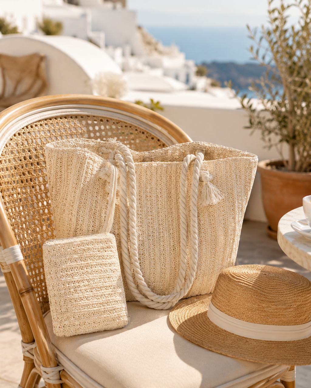 Bolso capazo Capri de rafia natural, primer plano — Alma Vittori