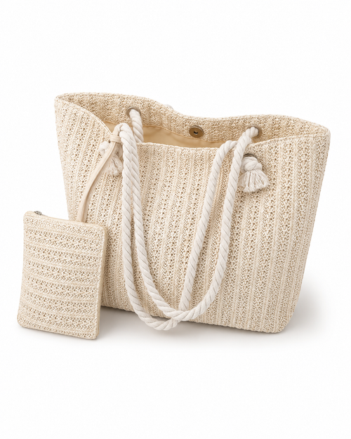 Bolso capazo Capri de rafia natural, vista de detalle — Alma Vittori