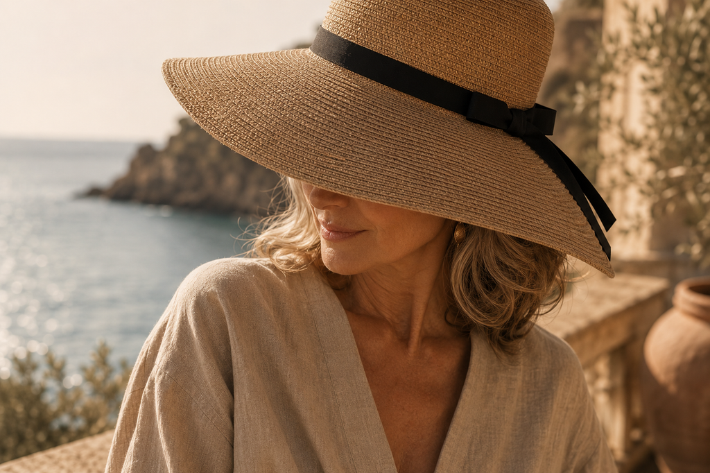 Sombrero Riviera de rafia de ala ancha, vista adicional — Alma Vittori