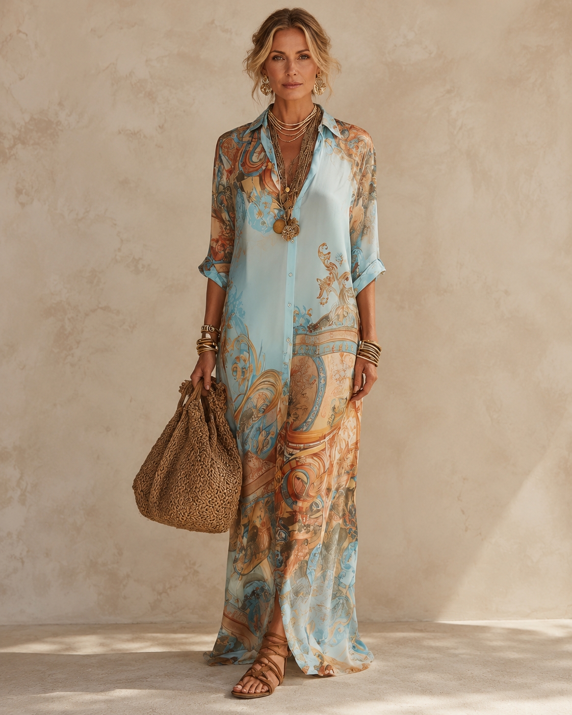 Vestido Amalfitana — Chemisier estampado mediterráneo