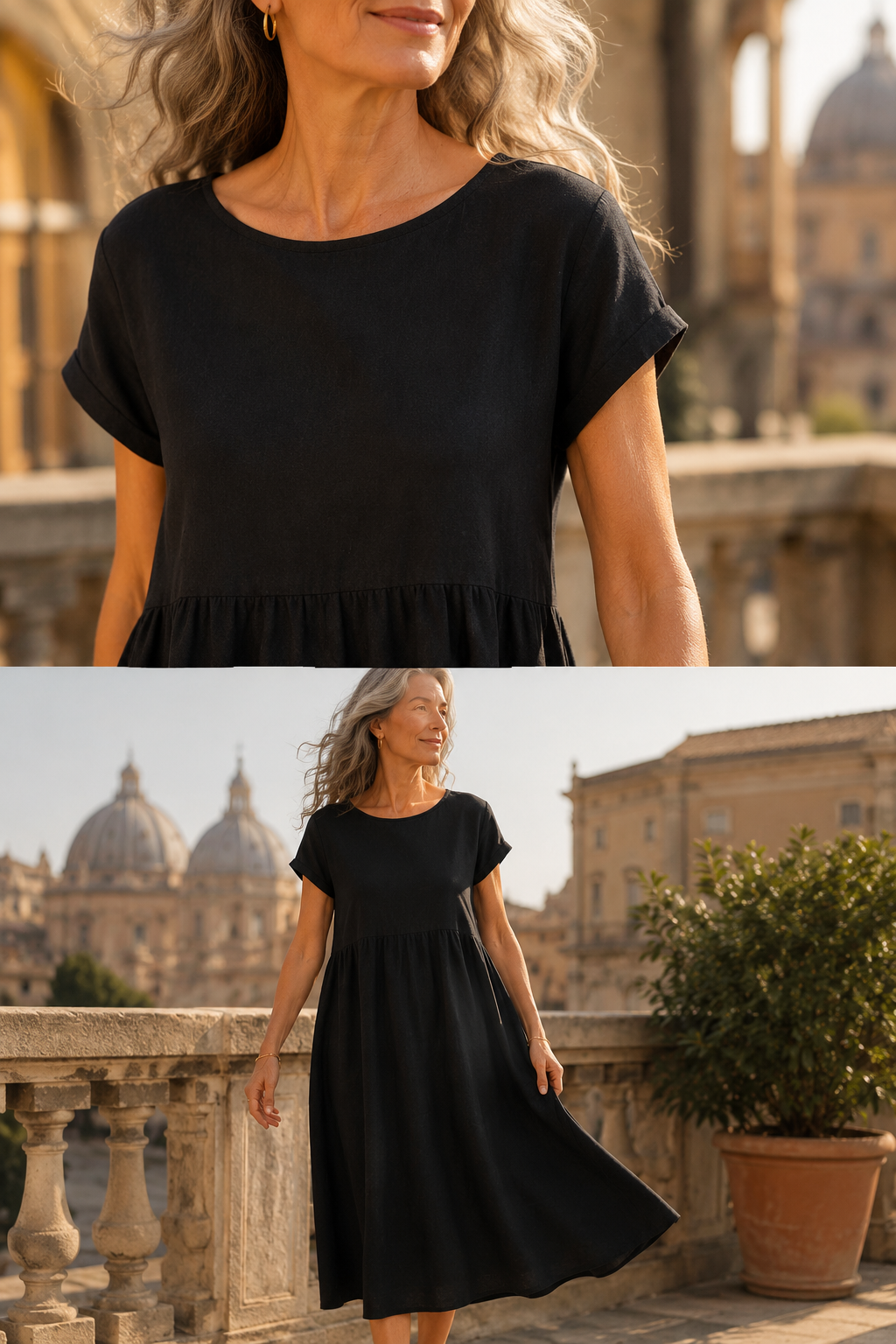 Vestido Bianca de lino negro de cuerpo entero — Alma Vittori
