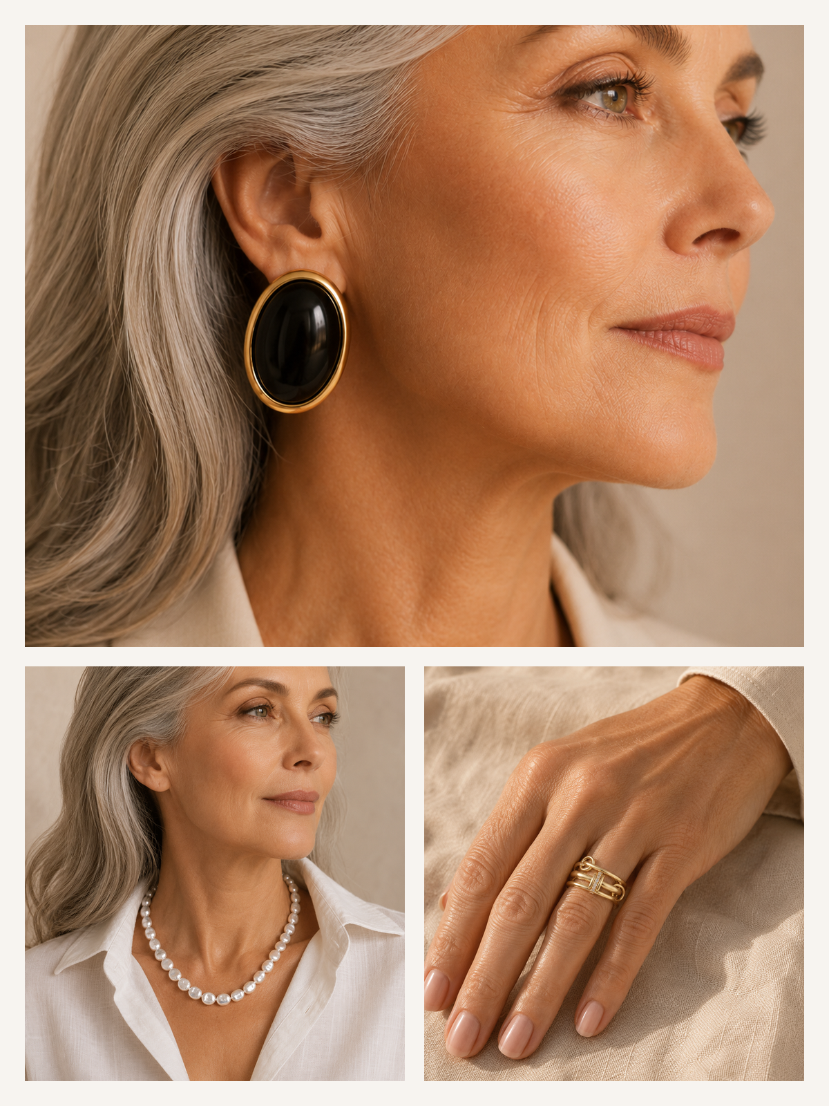 Pack Trío Dorado — pendientes Sole, collar de perlas Chiara y anillos Aria